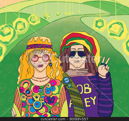 To use this stock image in your creative project, please select the size you need over to the right and click the "Add to Cart" button.
Your downloaded image will come with the Cutcaster watermark removed so don’t worry about the watermark you see on this page. Two Young Hippies. stock photo, Two Young Hippies. Raster illustration. by Natalia Konstantinova