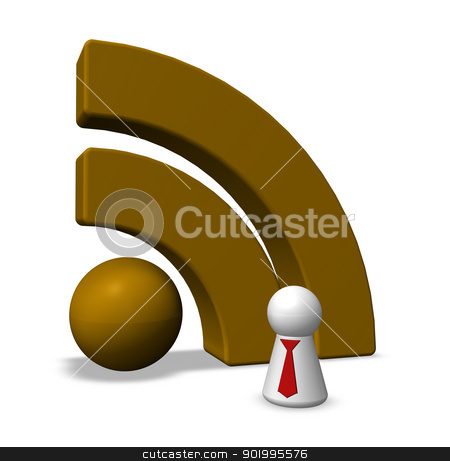 Rss symbol rss symbol stock photo, play figure with tie and rss symbol - 3d illustration by J?