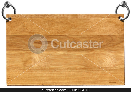Empty Wooden Signboard with clipping path Empty Wooden Signboard with clipping path stock photo, Light Brown Wooden sign hanging on to two steel ring isolated on white by catalby