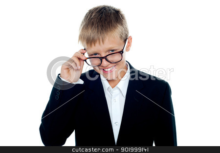 To use this stock image in your creative project, please select the size you need over to the right and click the "Add to Cart" button.
Your downloaded image will come with the Cutcaster watermark removed so don’t worry about the watermark you see on this page. Young business boy looking through his glasses stock photo, Young business boy looking through his glasses. Taking a closer look by Ishay Botbol