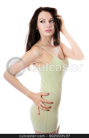 To use this stock image in your creative project, please select the size you need over to the right and click the "Add to Cart" button.
Your downloaded image will come with the Cutcaster watermark removed so don’t worry about the watermark you see on this page. Young brunette in olive dress stock photo, Portrait of young brunette in olive dress. Isolated on white by Sergii Sukhorukov