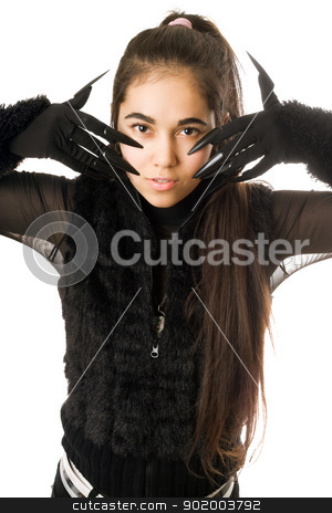 Portrait of pretty young woman in gloves Portrait of pretty young woman in gloves stock photo, Portrait of pretty young woman in gloves with claws by Sergii Sukhorukov