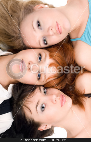 To use this stock image in your creative project, please select the size you need over to the right and click the "Add to Cart" button.
Your downloaded image will come with the Cutcaster watermark removed so don’t worry about the watermark you see on this page. Three thoughtful women stock photo, Portrait of three thoughtful women lying on white background by Sergii Sukhorukov