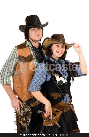 To use this stock image in your creative project, please select the size you need over to the right and click the "Add to Cart" button.
Your downloaded image will come with the Cutcaster watermark removed so don’t worry about the watermark you see on this page. young cowboy and cowgirl. Isolated stock photo, Portrait of a young cowboy and cowgirl. Isolated by Sergii Sukhorukov