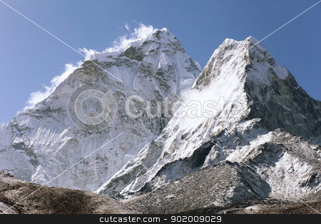 Snowy mountains snowy mountains stock photo, High mountains in white cloud. Nepal. Everest by Sergey Nivens