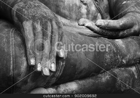 Hand of an ancient Buddha image (black and white) Hand of an ancient Buddha image (black and white) stock photo, Hand of an ancient Buddha image at Sukhothai historical park, Thailand (black and white) by pattarastock