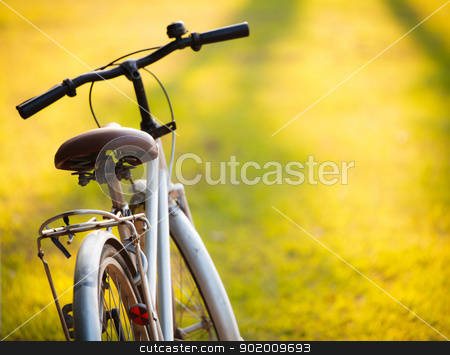 A bicycle in meadow during sunset A bicycle in meadow during sunset stock photo, An old bicycle in meadow during sunset with shallow dept of field by pattarastock