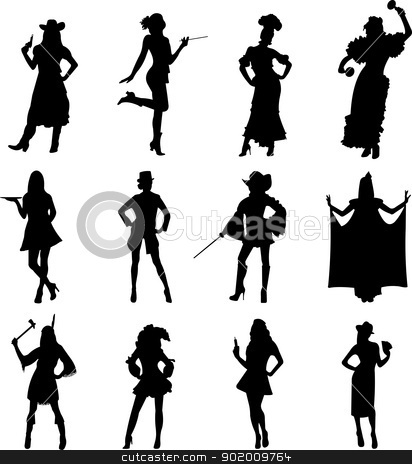 Girls in costumes for Halloween party silhouette Girls in costumes for Halloween party silhouette stock vector clipart, Girls in costumes for Halloween party silhouette, one in the series of similar images by Tijana Mihajlovic