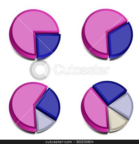 3D Pie Charts 3 3D Pie Charts 3 stock vector clipart, Four 3D pie charts with various amounts graphed with purple, blue, gray and ivory. These vectored images may be used in a wide variety of displays. by John Lutheran