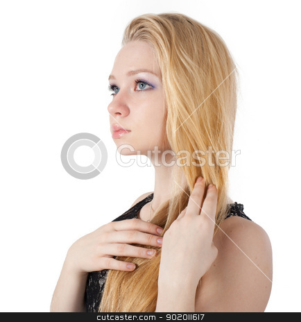 Portrait of beautiful blonde girl portrait of beautiful blonde girl stock photo, portrait of blond woman in studio. Isolated on white by Aikon