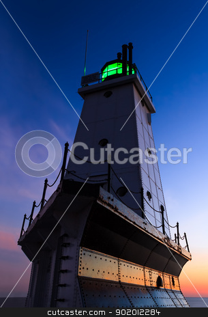 Ludington Lighthouse Afterglow Ludington Lighthouse Afterglow stock photo, The Ludington, Michigan North Breakwater Lighthouse on Lake Michigan by Kenneth Keifer