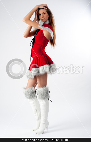 To use this stock image in your creative project, please select the size you need over to the right and click the "Add to Cart" button.
Your downloaded image will come with the Cutcaster watermark removed so don’t worry about the watermark you see on this page. Beautiful and sexy christmas woman stock photo, young beautiful Christmas woman at white background by Aikon
