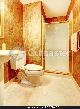 To use this stock image in your creative project, please select the size you need over to the right and click the "Add to Cart" button.
Your downloaded image will come with the Cutcaster watermark removed so don’t worry about the watermark you see on this page. Golden antique bathroom with shower and marble tiles. stock photo, Golden antique bathroom with shower and marble tiles. by iriana88w
