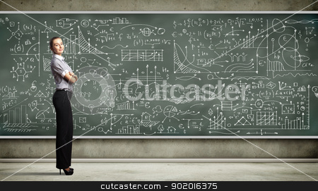 To use this stock image in your creative project, please select the size you need over to the right and click the "Add to Cart" button.
Your downloaded image will come with the Cutcaster watermark removed so don’t worry about the watermark you see on this page. Business person against the blackboard stock photo, Business person standing against the blackboard with a lot of data written on it by Sergey Nivens
