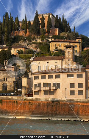 To use this stock image in your creative project, please select the size you need over to the right and click the "Add to Cart" button.
Your downloaded image will come with the Cutcaster watermark removed so don’t worry about the watermark you see on this page. Castel San Pietro (1852) - Verona Italy stock photo, Views of the hills north of Verona with the San Pietro's Castle on the top - Italy
by catalby