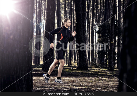 To use this stock image in your creative project, please select the size you need over to the right and click the "Add to Cart" button.
Your downloaded image will come with the Cutcaster watermark removed so don’t worry about the watermark you see on this page. Runing in the forest stock photo, Athletic man doing exercise, running in the forest by ikostudio
