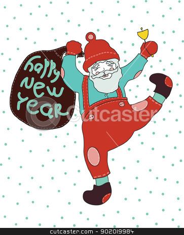 New year. New year. stock vector clipart, Cheerful Santa Claus celebrates new year. he calls in a hand bell and bears gifts by Natalia Konstantinova
