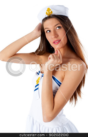To use this stock image in your creative project, please select the size you need over to the right and click the "Add to Cart" button.
Your downloaded image will come with the Cutcaster watermark removed so don’t worry about the watermark you see on this page. Young beautiful sailor woman stock photo, Young beautiful woman in sailor costume. Isolated on white by Aikon