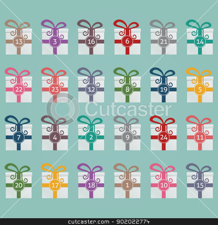 To use this stock image in your creative project, please select the size you need over to the right and click the "Add to Cart" button.
Your downloaded image will come with the Cutcaster watermark removed so don’t worry about the watermark you see on this page. colorful gift boxes advent calendar stock vector clipart, colorful gift boxes advent calendar blue background by d3images