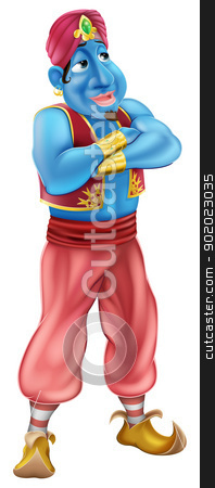 Friendly Jinn or genie standing Friendly Jinn or genie standing stock vector clipart, Illustration of a friendly looking blue cartoon genie standing with his arms folded by Christos Georghiou