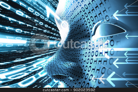 Technology and internet concept Technology and internet concept stock photo, Technology concept with face and binary code in blue toned by carloscastilla