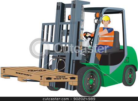 To use this stock image in your creative project, please select the size you need over to the right and click the "Add to Cart" button.
Your downloaded image will come with the Cutcaster watermark removed so don’t worry about the watermark you see on this page. Green Forklift Truck stock vector clipart, A Green Forklift Truck and Driver carrying a packing case by d40xboy
