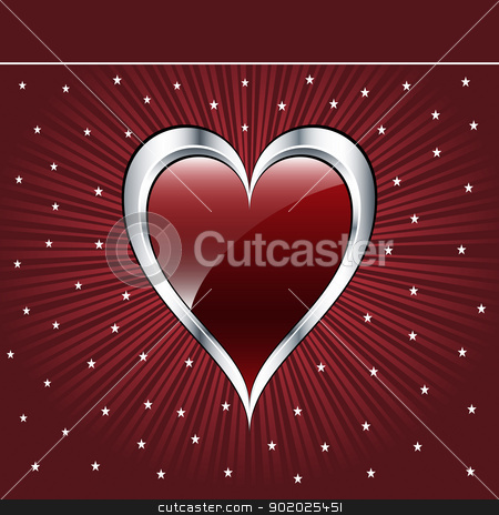To use this stock image in your creative project, please select the size you need over to the right and click the "Add to Cart" button.
Your downloaded image will come with the Cutcaster watermark removed so don’t worry about the watermark you see on this page. Valentine love heart stock vector clipart, Valentine love heart in a dark red and silver on sunburst background with stars. Copyspace for text. by toots77