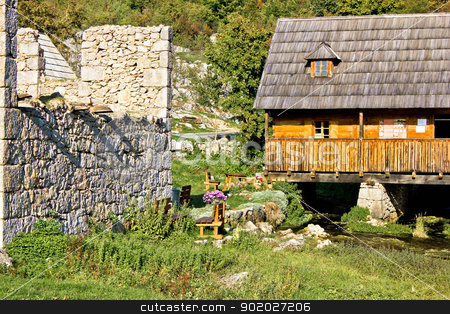 To use this stock image in your creative project, please select the size you need over to the right and click the "Add to Cart" button.
Your downloaded image will come with the Cutcaster watermark removed so don’t worry about the watermark you see on this page. Old church ruins & watermill on Gacka stock photo, Old church ruins & watermill on Gacka river source, Majerovo Vrilo, Lika, Croatia by xbrchx