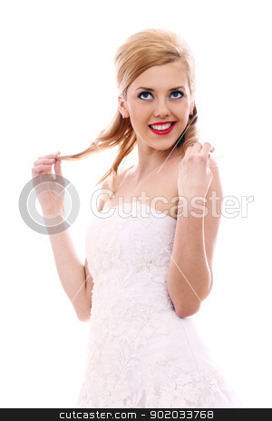 To use this stock image in your creative project, please select the size you need over to the right and click the "Add to Cart" button.
Your downloaded image will come with the Cutcaster watermark removed so don’t worry about the watermark you see on this page. Happy young bride stock photo, Portrait of happy young bride by yekostock