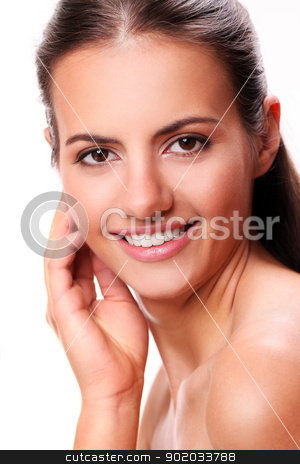To use this stock image in your creative project, please select the size you need over to the right and click the "Add to Cart" button.
Your downloaded image will come with the Cutcaster watermark removed so don’t worry about the watermark you see on this page. Portrait of beautiful smiling woman stock photo, Portrait of beautiful smiling woman with long hair by yekostock