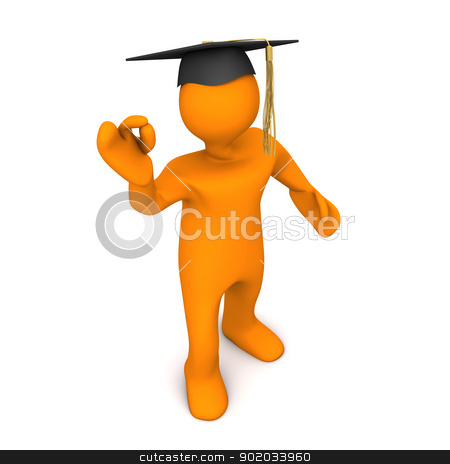 Graduate Black Super Graduate Black Super stock photo, Orange cartoon character with black graduation cap and super symbol. by Alexander Limbach
