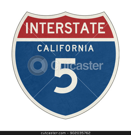 Grunge California Interstate Highway sign Grunge California Interstate Highway sign stock photo, Grunge American California Interstate Highway number 5 sign or shield; isolated on white background. by Martin Crowdy
