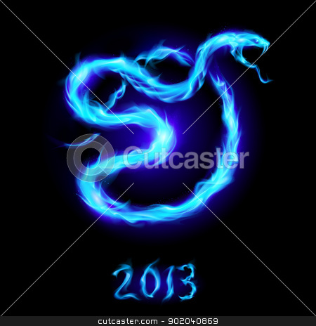 Card with snake Card with snake stock photo, Christmas card with blue fire snake. Illustration on black by dvarg