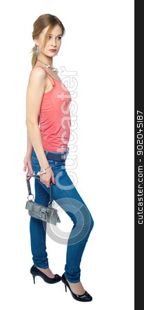 To use this stock image in your creative project, please select the size you need over to the right and click the "Add to Cart" button.
Your downloaded image will come with the Cutcaster watermark removed so don’t worry about the watermark you see on this page. Beautiful woman with bag stock photo, Portrait of fashionable young woman with hand bag by Aikon