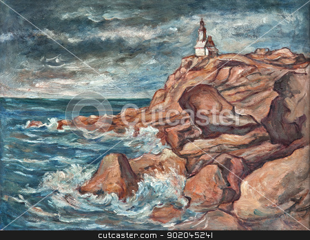 Lighthouse Lighthouse stock photo, Lightnouse - painting - oil on canvas by Siloto