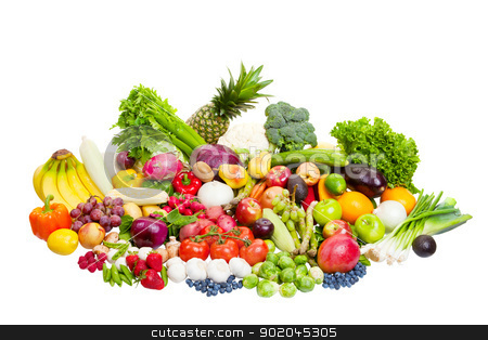 Fruits and Vegetables Fruits and Vegetables stock photo, Group of fruits and vegetables shot on white. by Scott Little