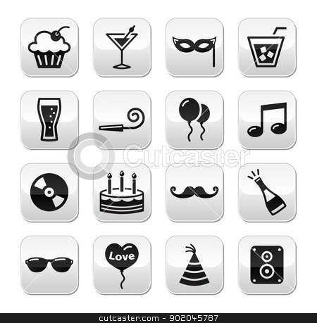 Party, birthday, New Year's, Christmas buttons set Party, birthday, New Year's, Christmas buttons set stock vector clipart, Christmas, valentines, birthday, new year's celebration icons on modern grey buttons by Agnieszka Bernacka