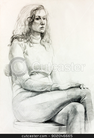 Woman portrait Woman portrait stock photo, Original pencil or drawing charcoal, and hand drawn painting or working sketch of a woman.Free composition by borojoint
