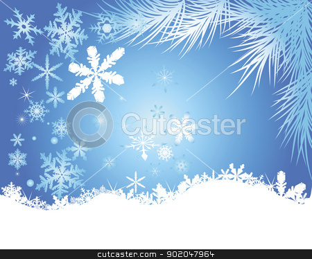Winter background winter background stock vector clipart, snowflakes and balls on a blue background by Yuriy Mayboroda