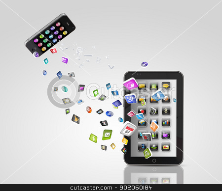Modern communication technology Modern communication technology stock photo, Modern communication technology illustration with mobile phone and high tech background by Sergey Nivens