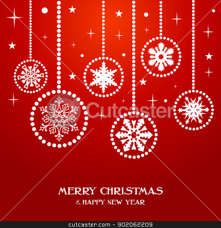 Merry Christmas snowflakes baubles Merry Christmas snowflakes baubles stock vector clipart, Merry Christmas and Happy new year snowflakes baubles over red background. Vector illustration layered for easy manipulation and custom coloring. by Cienpies Design