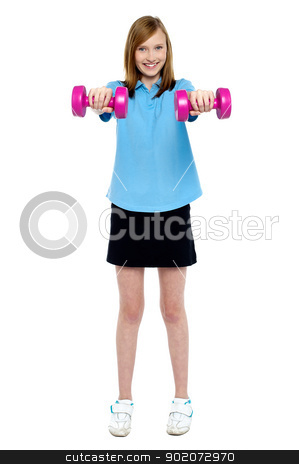 To use this stock image in your creative project, please select the size you need over to the right and click the "Add to Cart" button.
Your downloaded image will come with the Cutcaster watermark removed so don’t worry about the watermark you see on this page. Slim girl striking a pose with dumbbells. Lifting weights stock photo, Slim girl striking a pose with dumbbells. Lifting weights. Full length studio shot. by Ishay Botbol