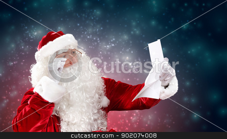 Santa with christmas letter Santa with christmas letter stock photo, Santa holding Christmas letters and looking at camera by Sergey Nivens