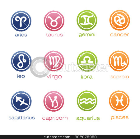 Colorful horoscope signs in badge form Colorful horoscope signs in badge form stock vector clipart, Colorful horoscope signs in badge form isolated on background by Natashasha