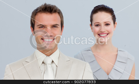 To use this stock image in your creative project, please select the size you need over to the right and click the "Add to Cart" button.
Your downloaded image will come with the Cutcaster watermark removed so don’t worry about the watermark you see on this page. Portrait of a businessman with his female colleague stock photo, Portrait of a smiling businessman with his female colleague by Wavebreak Media