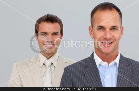 To use this stock image in your creative project, please select the size you need over to the right and click the "Add to Cart" button.
Your downloaded image will come with the Cutcaster watermark removed so don’t worry about the watermark you see on this page. Portrait of smiling businessmen with folded arms stock photo, Portrait of smiling two businessmen with folded arms by Wavebreak Media