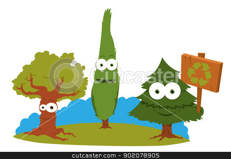 To use this stock image in your creative project, please select the size you need over to the right and click the "Add to Cart" button.
Your downloaded image will come with the Cutcaster watermark removed so don’t worry about the watermark you see on this page. Funny Trees Holding A Recycling Sign stock vector clipart, a vector cartoon representing a group of funny trees holding a recycling sign by pcanzo
