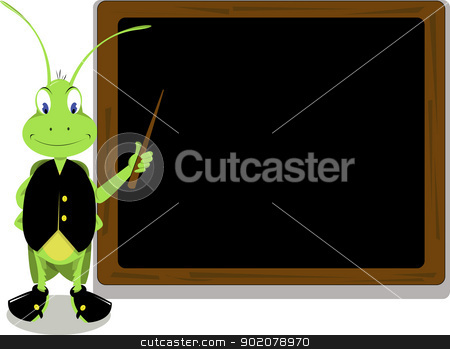 To use this stock image in your creative project, please select the size you need over to the right and click the "Add to Cart" button.
Your downloaded image will come with the Cutcaster watermark removed so don’t worry about the watermark you see on this page. Mr. Cricket and a blackboard stock vector clipart, Mr. Cricket pointing at a blackboard by pcanzo