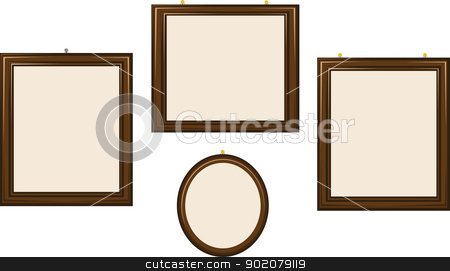To use this stock image in your creative project, please select the size you need over to the right and click the "Add to Cart" button.
Your downloaded image will come with the Cutcaster watermark removed so don’t worry about the watermark you see on this page. Empty Wooden Frames stock vector clipart, a group of empty frames of different shapes by pcanzo