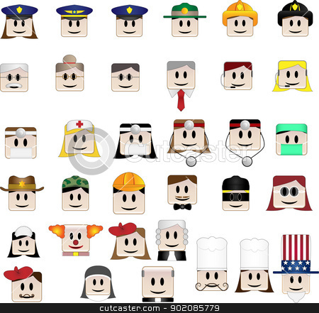 To use this stock image in your creative project, please select the size you need over to the right and click the "Add to Cart" button.
Your downloaded image will come with the Cutcaster watermark removed so don’t worry about the watermark you see on this page. 34 Profession Avatars stock vector clipart, Set of 34 icons representing different professions by gubh83